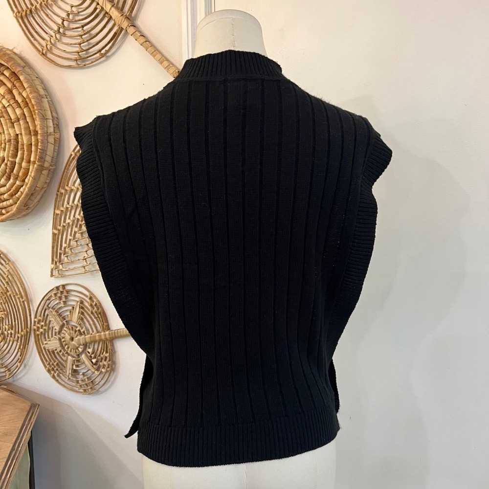 Vintage Bare Traps Black Ribbed Sweater Vest Mock Neck Dark Academia M - Picture 5 of 8